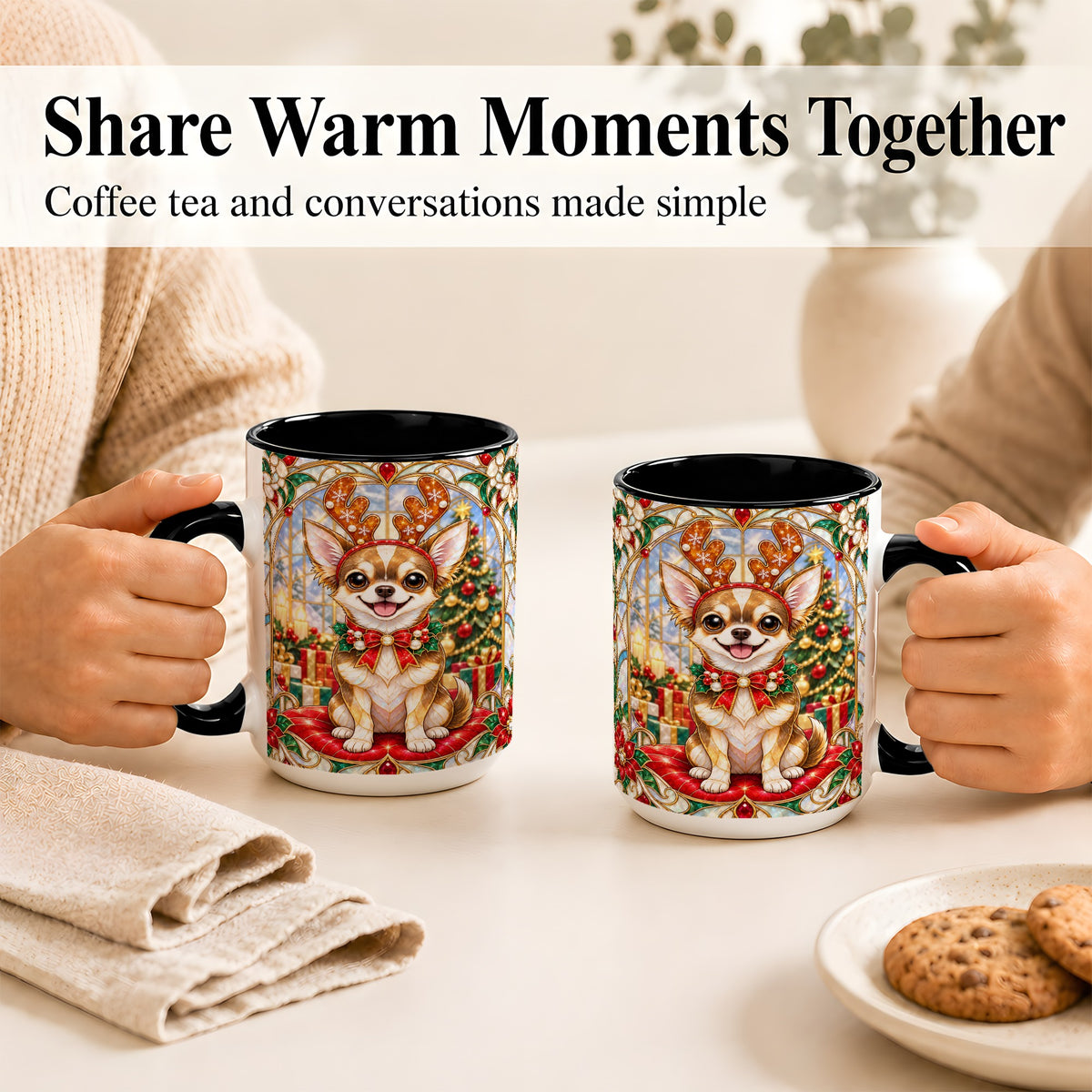 #pl[15oz|Black] Christmas Chihuahua Coffee Mug, Reindeer Dog Mug, Ceramic Cup