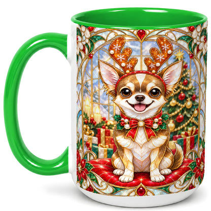 #pl[15oz|Green] Christmas Chihuahua Coffee Mug, Reindeer Dog Mug, Ceramic Cup