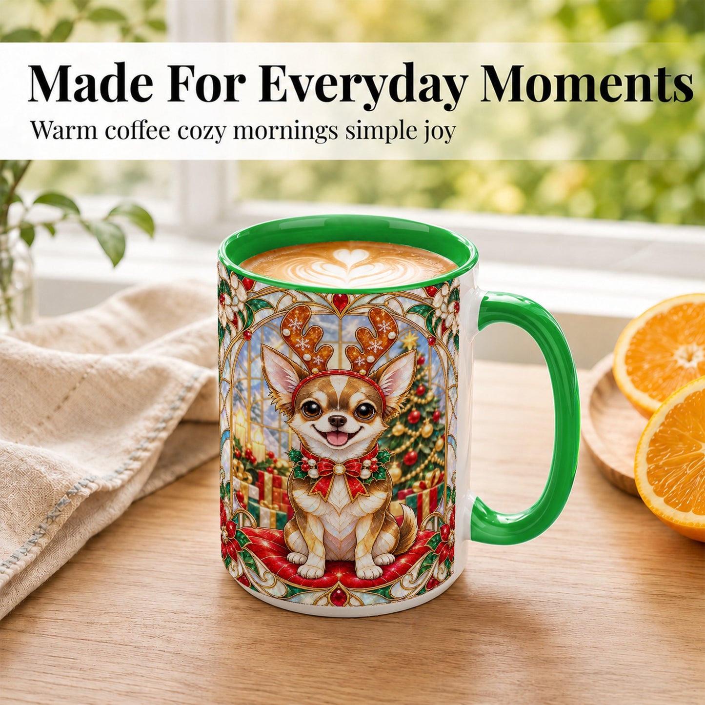 #pl[15oz|Green] Christmas Chihuahua Coffee Mug, Reindeer Dog Mug, Ceramic Cup