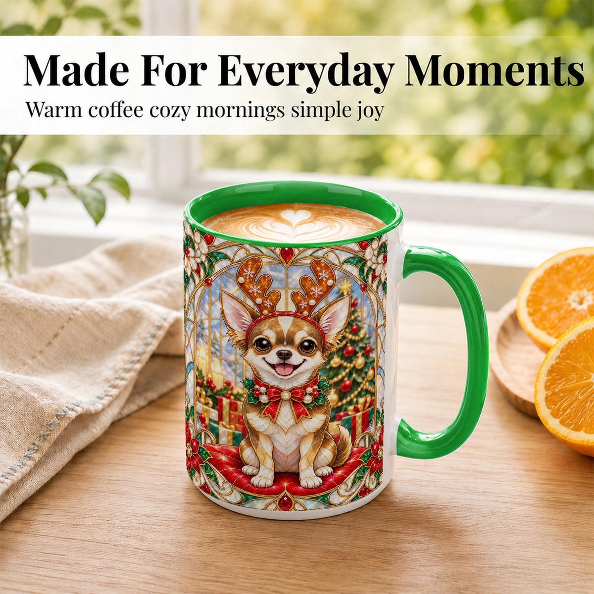 #pl[15oz|Green] Christmas Chihuahua Coffee Mug, Reindeer Dog Mug, Ceramic Cup
