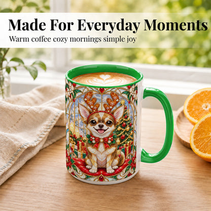 #pl[15oz|Green] Christmas Chihuahua Coffee Mug, Reindeer Dog Mug, Ceramic Cup