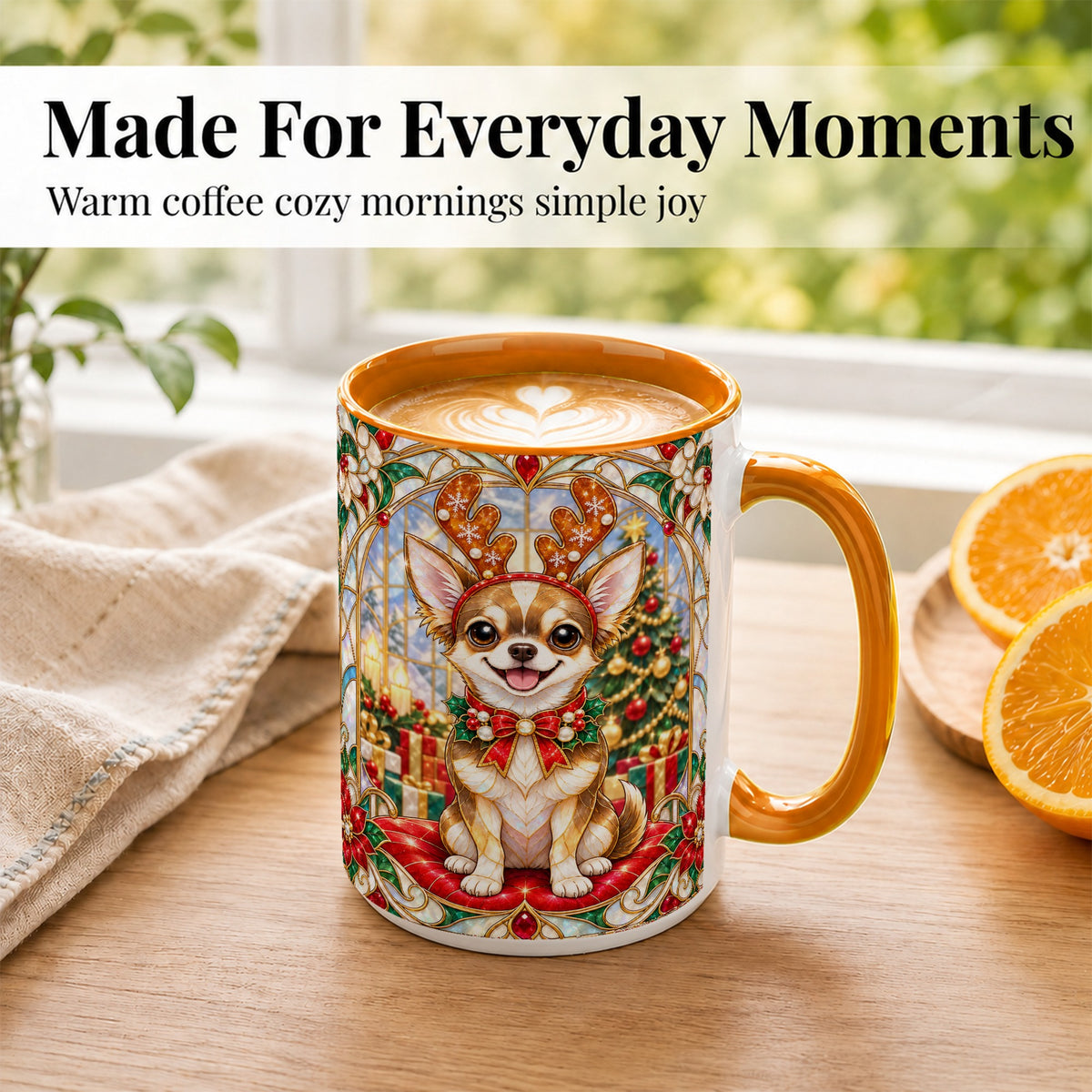 #pl[15oz|Orange] Christmas Chihuahua Coffee Mug, Reindeer Dog Mug, Ceramic Cup