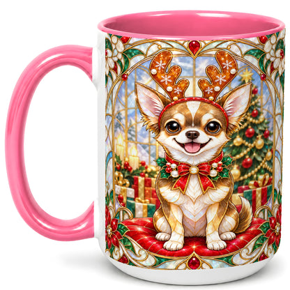 #pl[15oz|Pink] Christmas Chihuahua Coffee Mug, Reindeer Dog Mug, Ceramic Cup