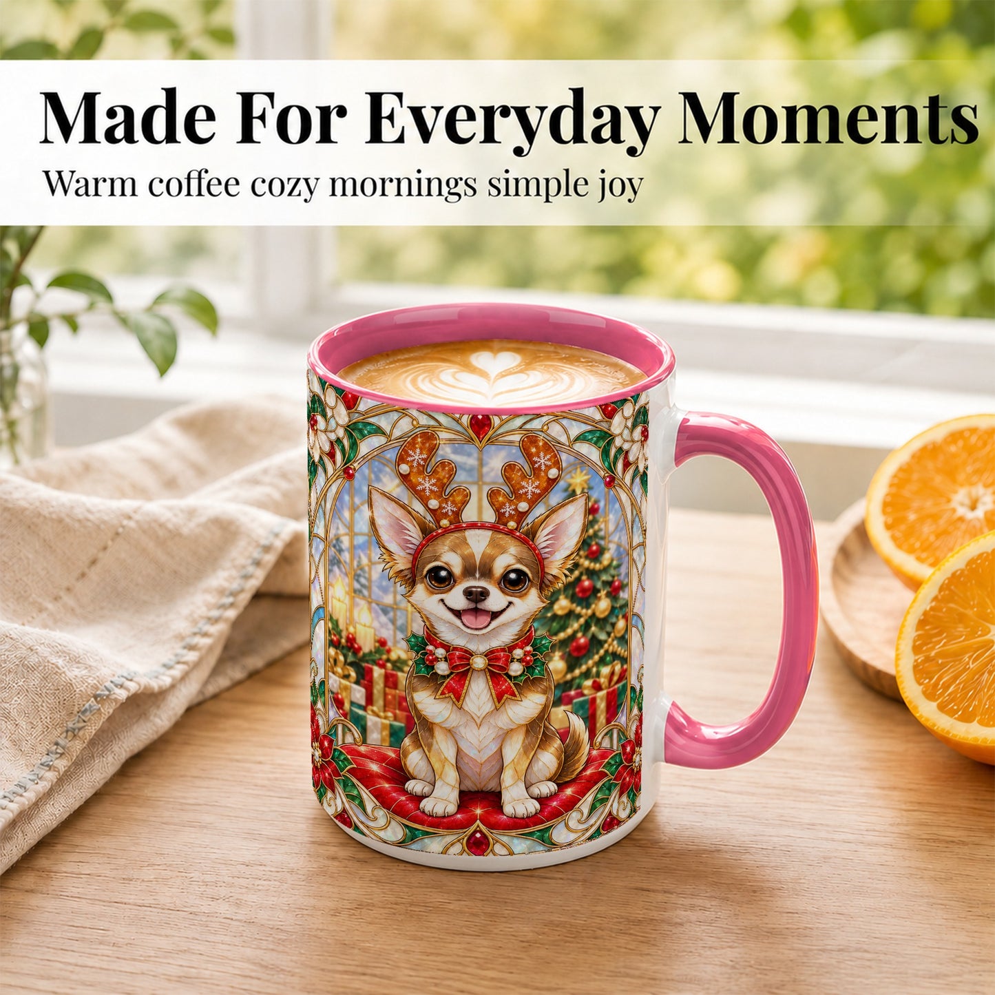 #pl[15oz|Pink] Christmas Chihuahua Coffee Mug, Reindeer Dog Mug, Ceramic Cup