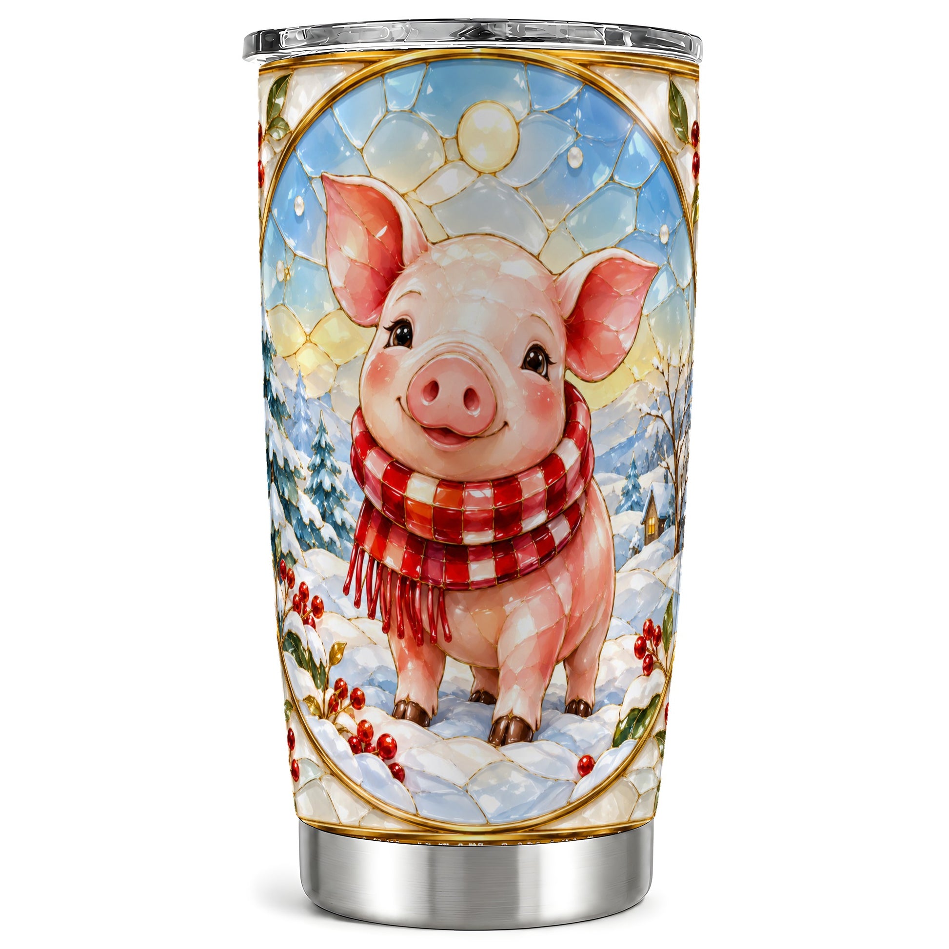 Winter Pig 20oz Tumbler, Cute Pig Tumbler, Stainless Steel Travel Cup
