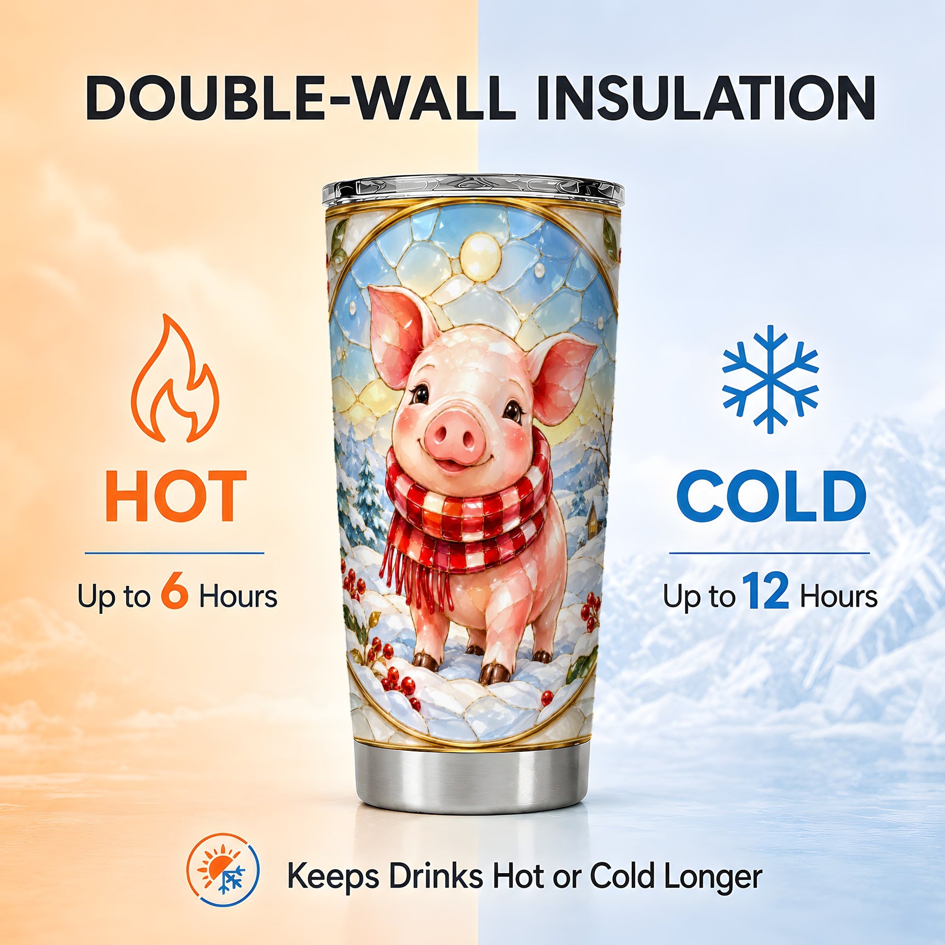 #pl[20oz|Steel] Winter Pig 20oz Tumbler, Cute Pig Tumbler, Stainless Steel Travel Cup