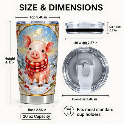 #pl[20oz|Steel] Winter Pig 20oz Tumbler, Cute Pig Tumbler, Stainless Steel Travel Cup