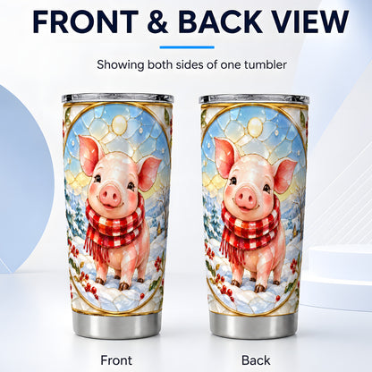 #pl[20oz|Steel] Winter Pig 20oz Tumbler, Cute Pig Tumbler, Stainless Steel Travel Cup