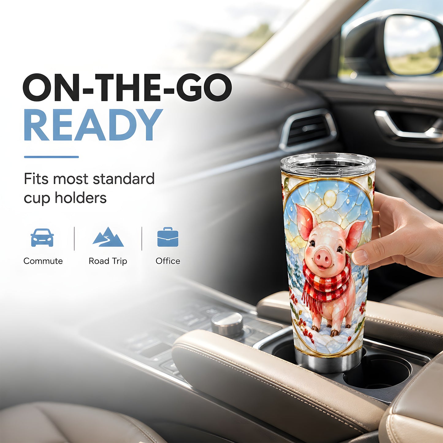 #pl[20oz|Steel] Winter Pig 20oz Tumbler, Cute Pig Tumbler, Stainless Steel Travel Cup