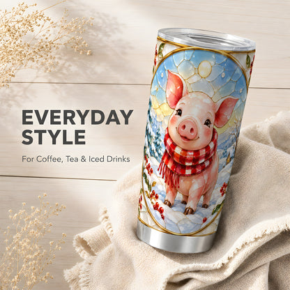 #pl[20oz|Steel] Winter Pig 20oz Tumbler, Cute Pig Tumbler, Stainless Steel Travel Cup