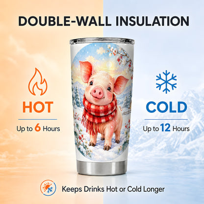 #pl[20oz|Steel] Watercolor Pig 20oz Tumbler, Winter Pig Tumbler, Stainless Steel Travel Cup