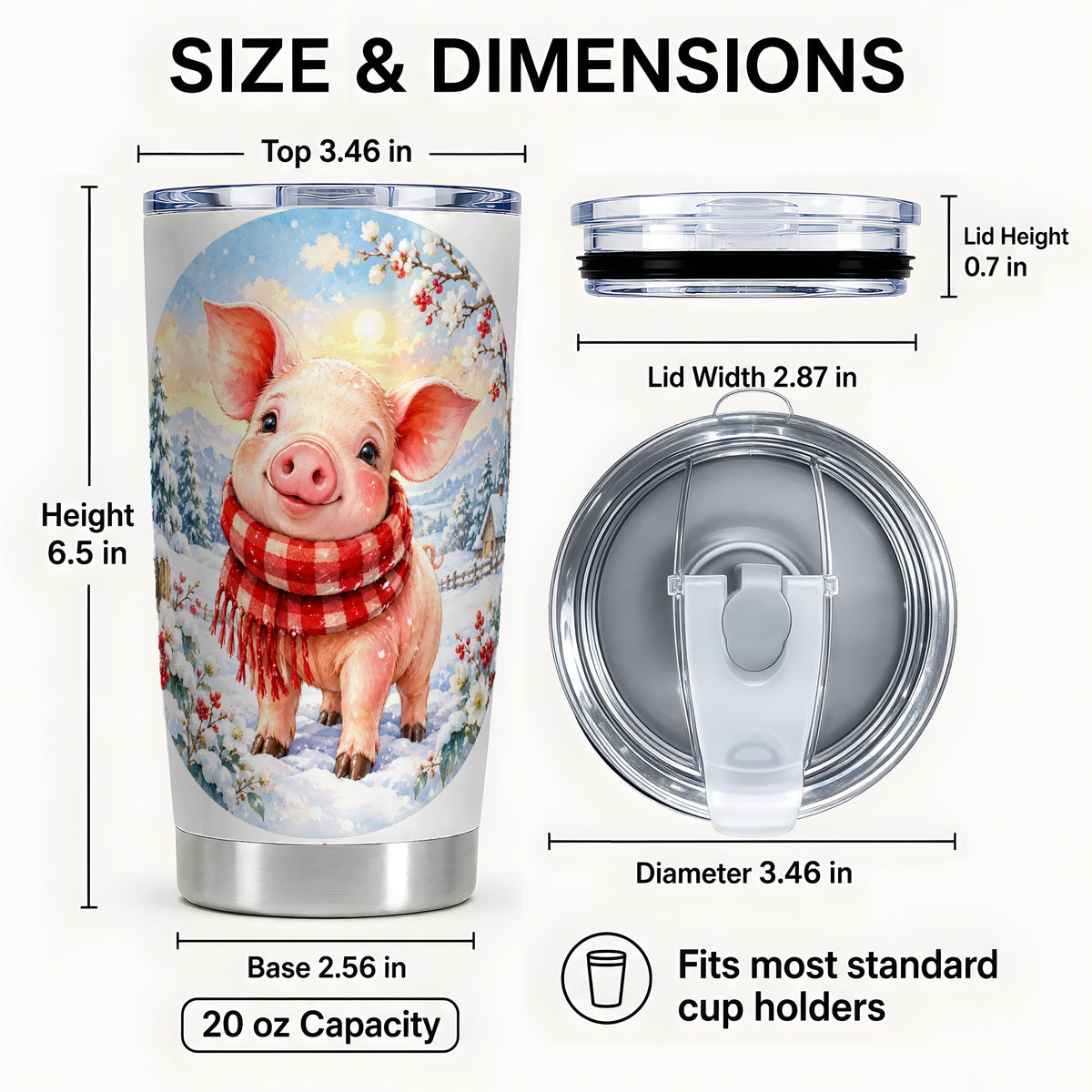 #pl[20oz|Steel] Watercolor Pig 20oz Tumbler, Winter Pig Tumbler, Stainless Steel Travel Cup