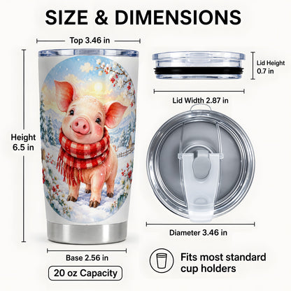 #pl[20oz|Steel] Watercolor Pig 20oz Tumbler, Winter Pig Tumbler, Stainless Steel Travel Cup