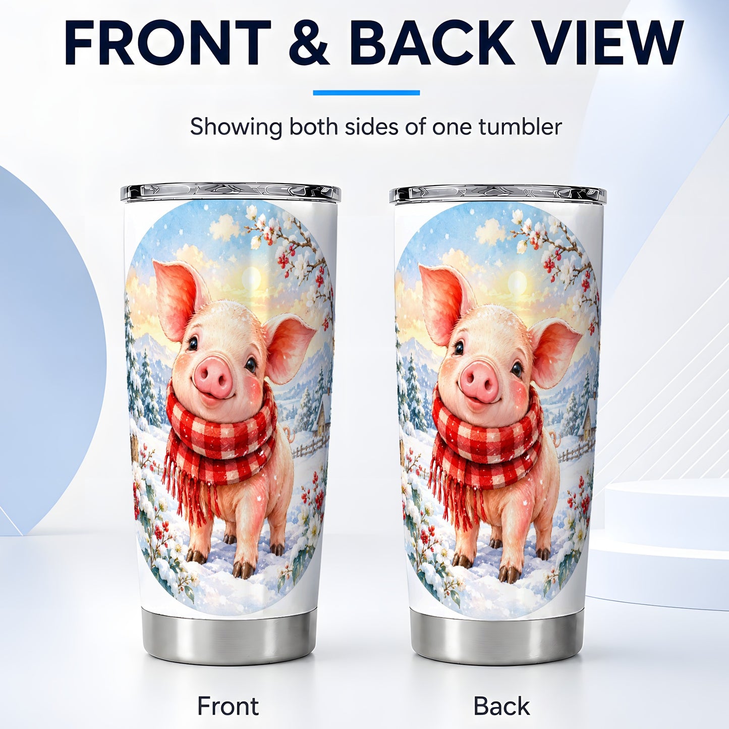 #pl[20oz|Steel] Watercolor Pig 20oz Tumbler, Winter Pig Tumbler, Stainless Steel Travel Cup