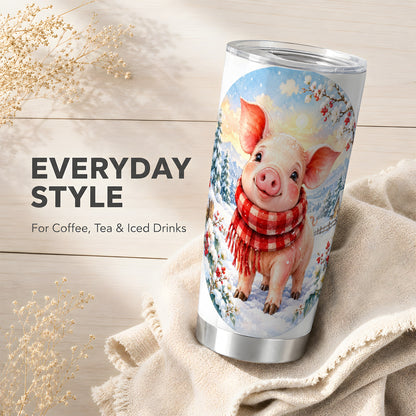 #pl[20oz|Steel] Watercolor Pig 20oz Tumbler, Winter Pig Tumbler, Stainless Steel Travel Cup