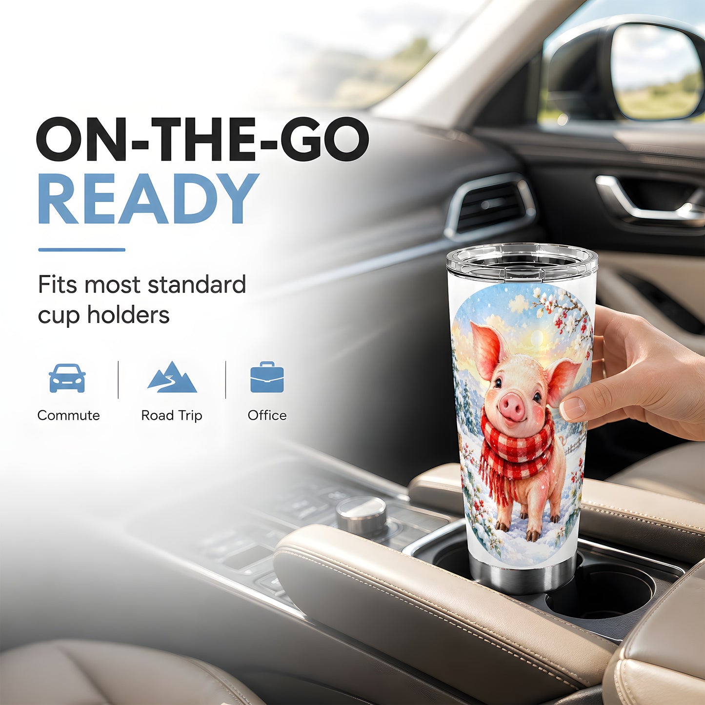 #pl[20oz|Steel] Watercolor Pig 20oz Tumbler, Winter Pig Tumbler, Stainless Steel Travel Cup