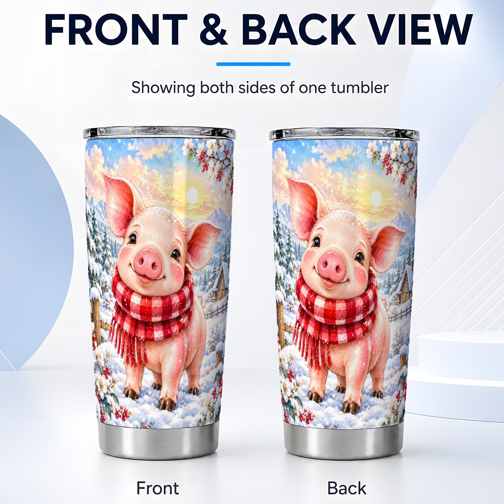 #pl[20oz|Steel] Snowy Pig 20oz Tumbler, Cute Pig Tumbler, Stainless Steel Travel Cup
