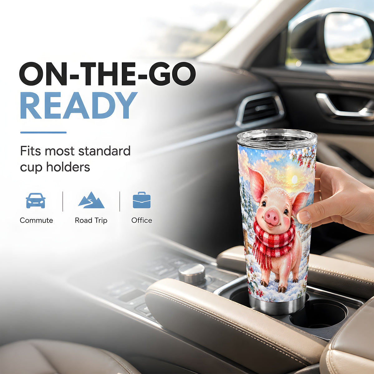 #pl[20oz|Steel] Snowy Pig 20oz Tumbler, Cute Pig Tumbler, Stainless Steel Travel Cup