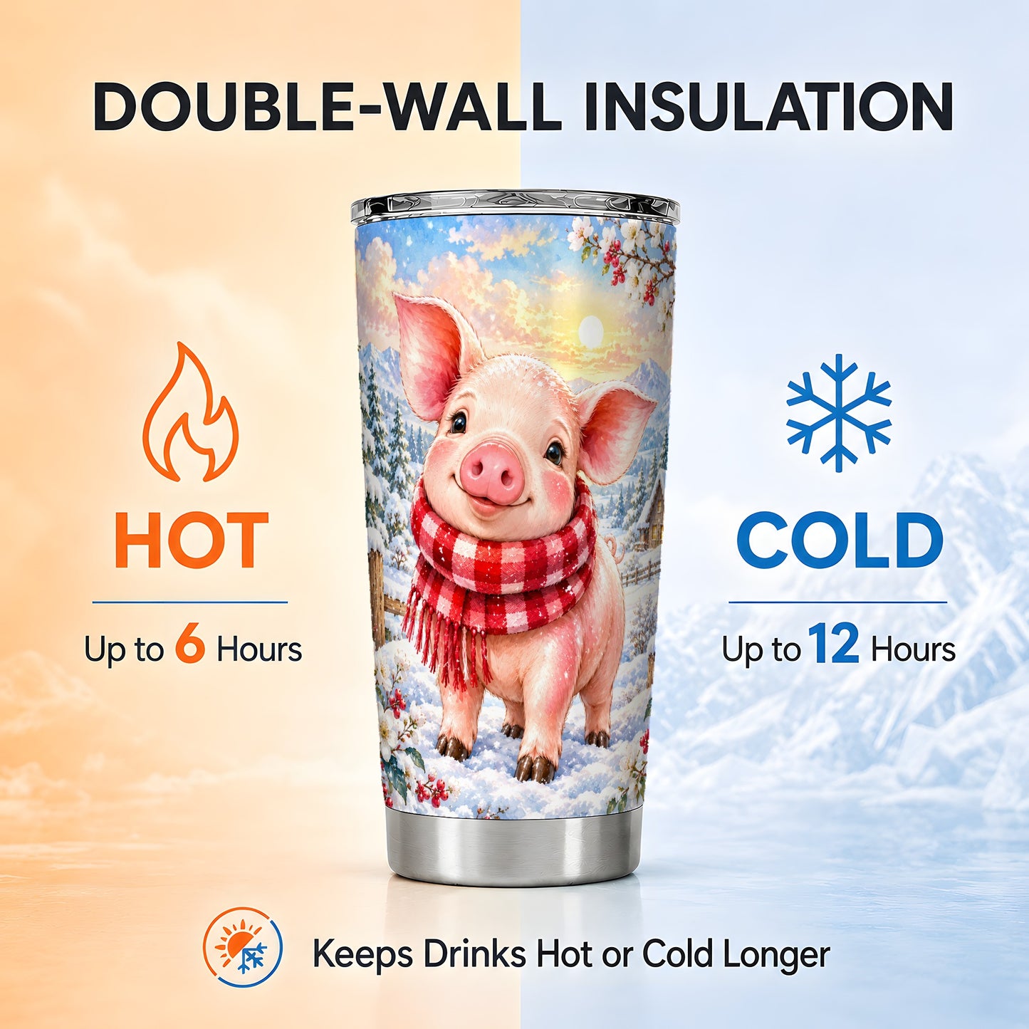 #pl[20oz|Steel] Snowy Pig 20oz Tumbler, Cute Pig Tumbler, Stainless Steel Travel Cup