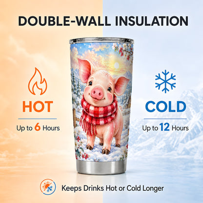 #pl[20oz|Steel] Snowy Pig 20oz Tumbler, Cute Pig Tumbler, Stainless Steel Travel Cup
