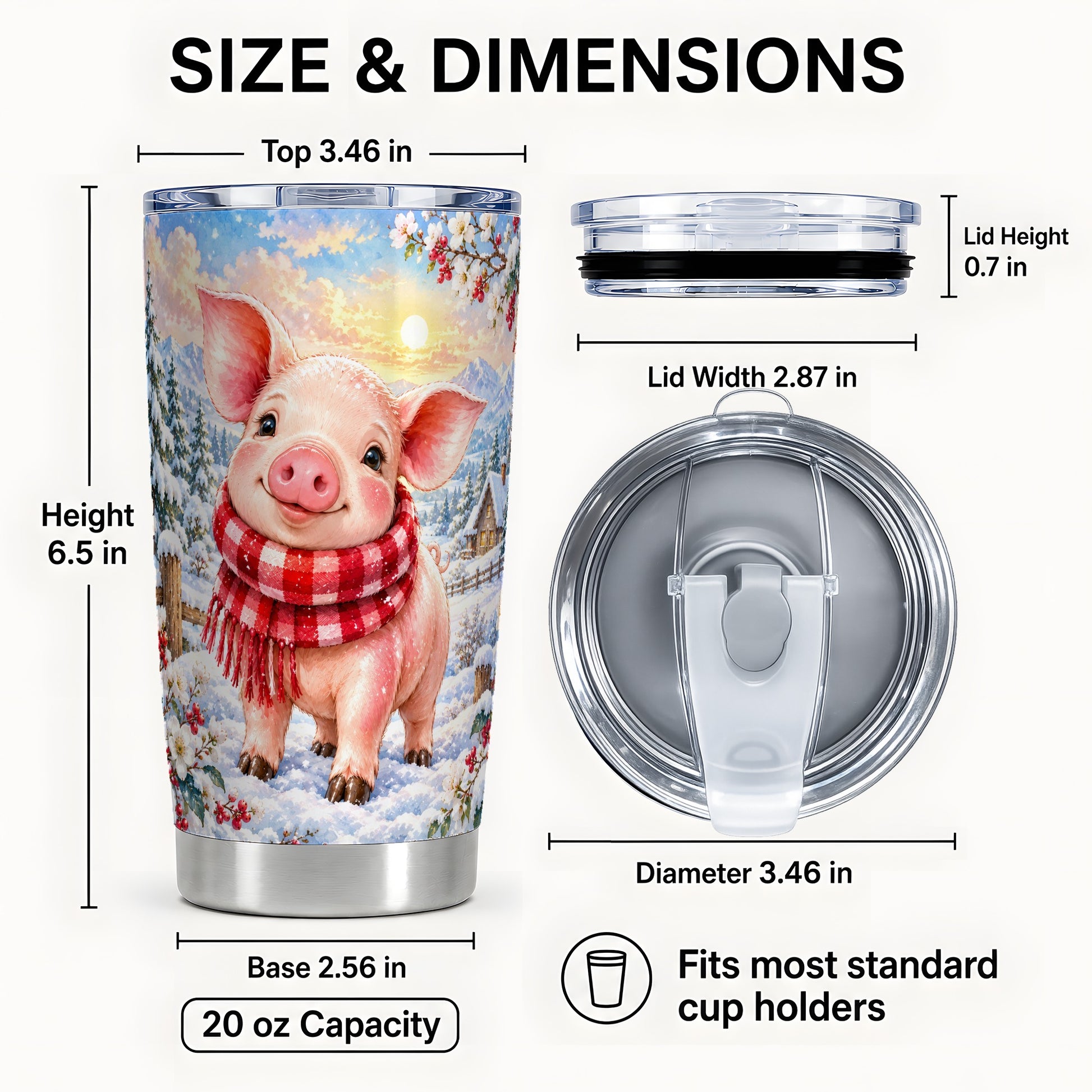 #pl[20oz|Steel] Snowy Pig 20oz Tumbler, Cute Pig Tumbler, Stainless Steel Travel Cup
