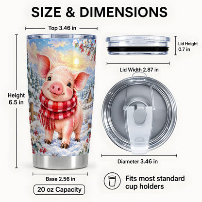 #pl[20oz|Steel] Snowy Pig 20oz Tumbler, Cute Pig Tumbler, Stainless Steel Travel Cup