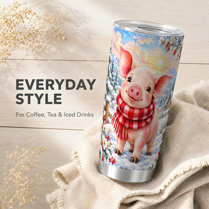 #pl[20oz|Steel] Snowy Pig 20oz Tumbler, Cute Pig Tumbler, Stainless Steel Travel Cup