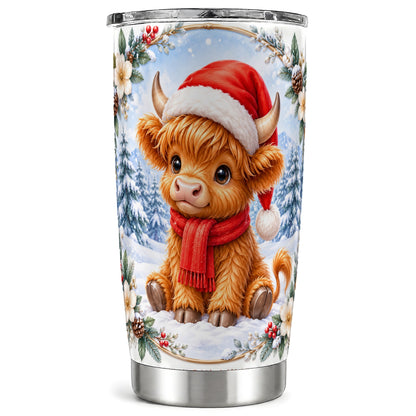 Highland Cow 20oz Tumbler, Winter Cow Tumbler, Stainless Steel Travel Cup