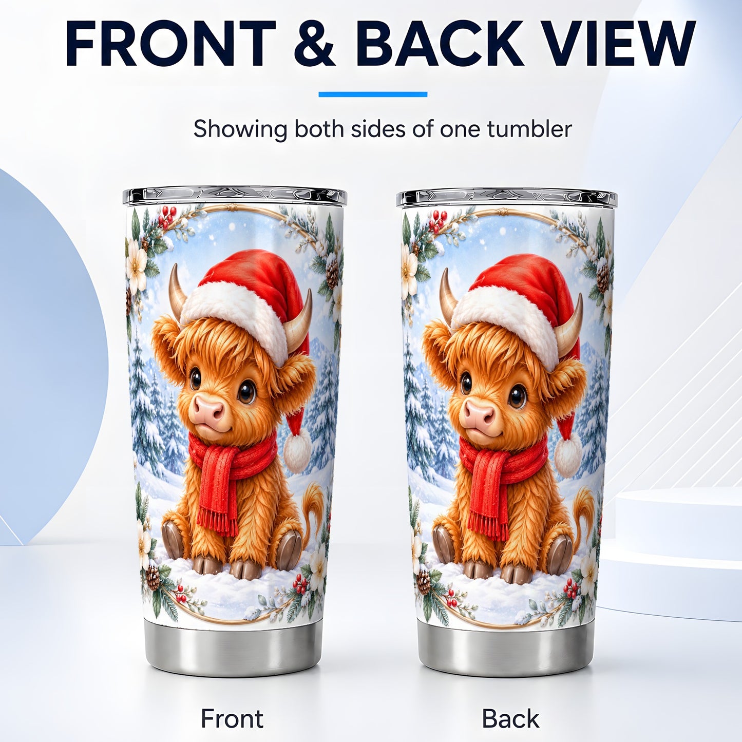 #pl[20oz|Steel] Highland Cow 20oz Tumbler, Winter Cow Tumbler, Stainless Steel Travel Cup