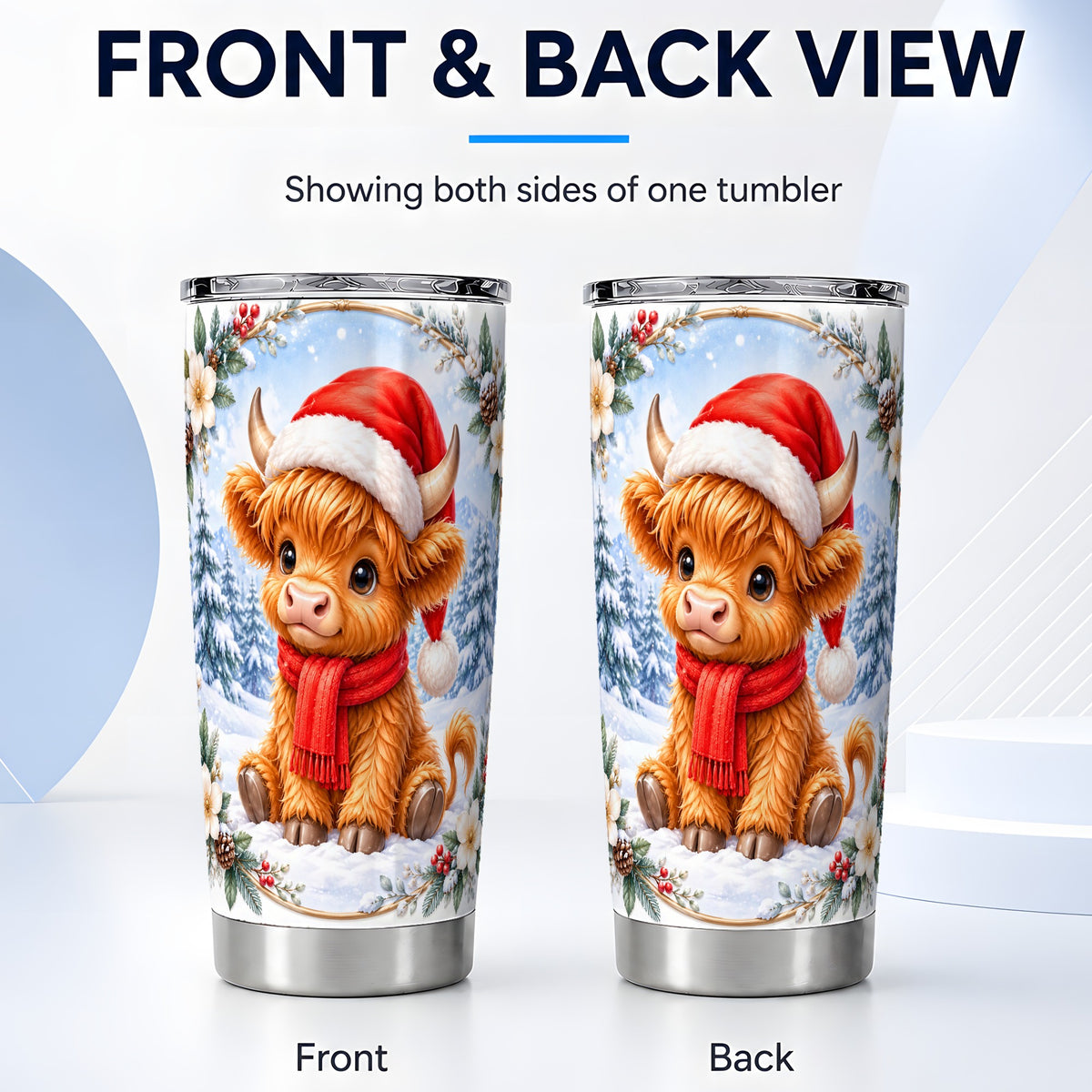 #pl[20oz|Steel] Highland Cow 20oz Tumbler, Winter Cow Tumbler, Stainless Steel Travel Cup
