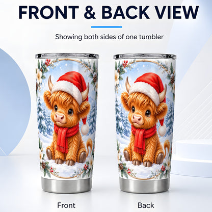 #pl[20oz|Steel] Highland Cow 20oz Tumbler, Winter Cow Tumbler, Stainless Steel Travel Cup
