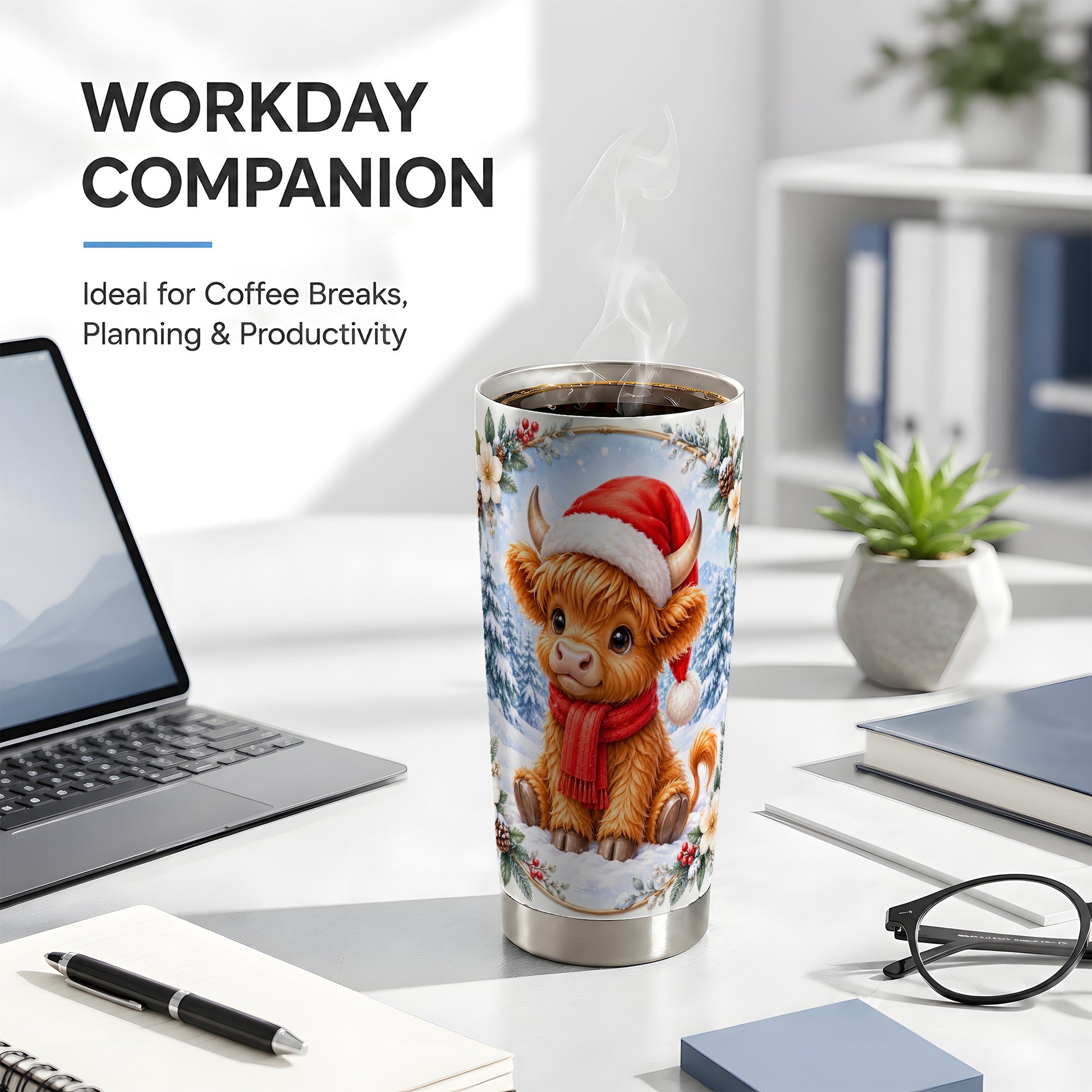 #pl[20oz|Steel] Highland Cow 20oz Tumbler, Winter Cow Tumbler, Stainless Steel Travel Cup