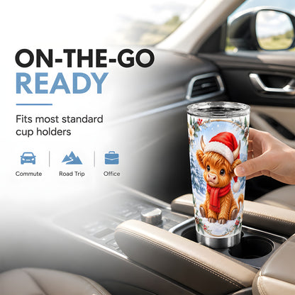 #pl[20oz|Steel] Highland Cow 20oz Tumbler, Winter Cow Tumbler, Stainless Steel Travel Cup