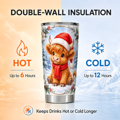 #pl[20oz|Steel] Highland Cow 20oz Tumbler, Winter Cow Tumbler, Stainless Steel Travel Cup