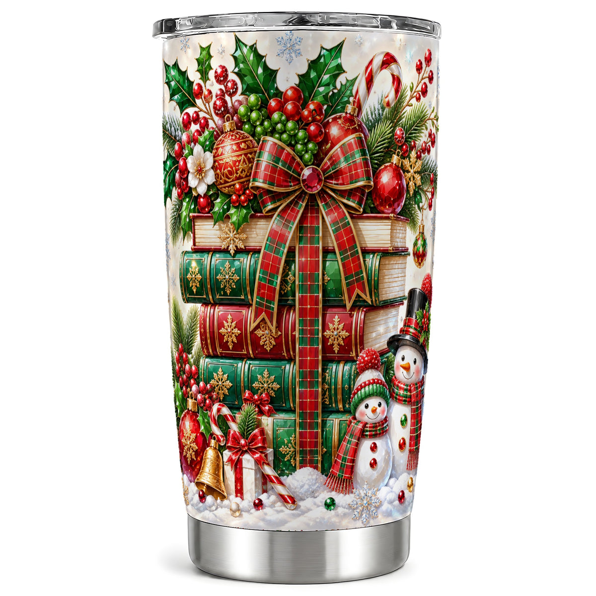 Book Stack 20oz Tumbler, Snowman Tumbler, Stainless Steel Travel Cup