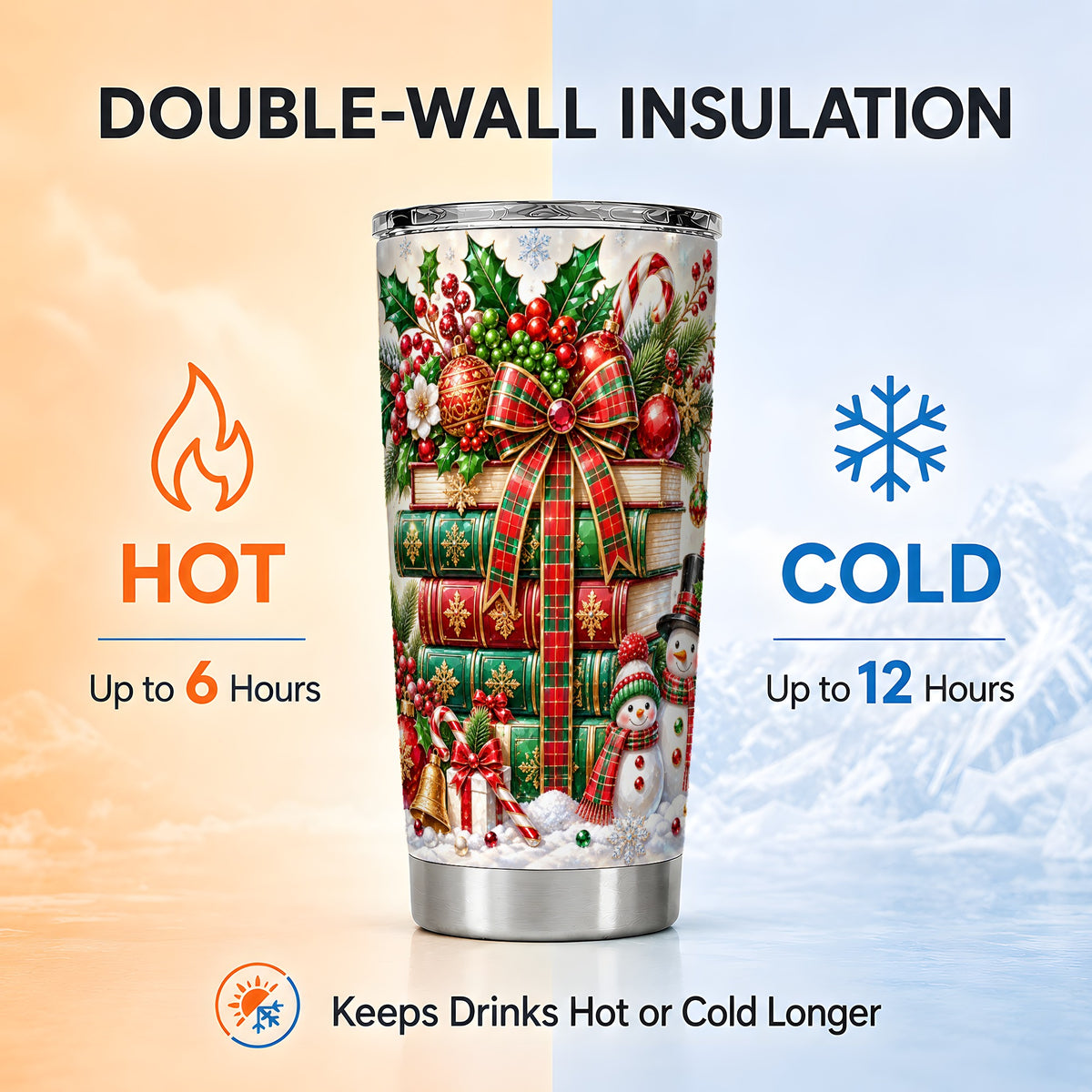 #pl[20oz|Steel] Book Stack 20oz Tumbler, Snowman Tumbler, Stainless Steel Travel Cup