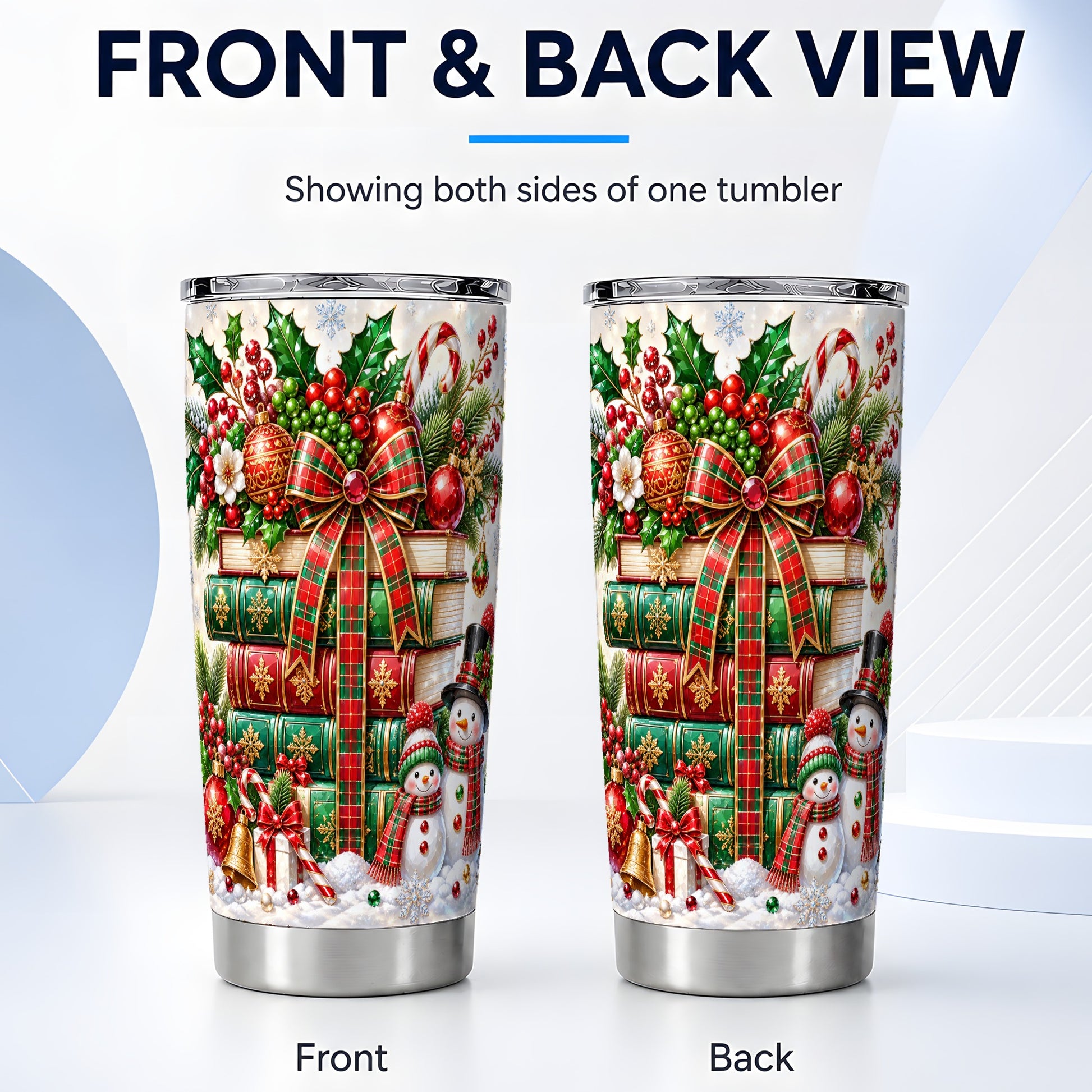 #pl[20oz|Steel] Book Stack 20oz Tumbler, Snowman Tumbler, Stainless Steel Travel Cup