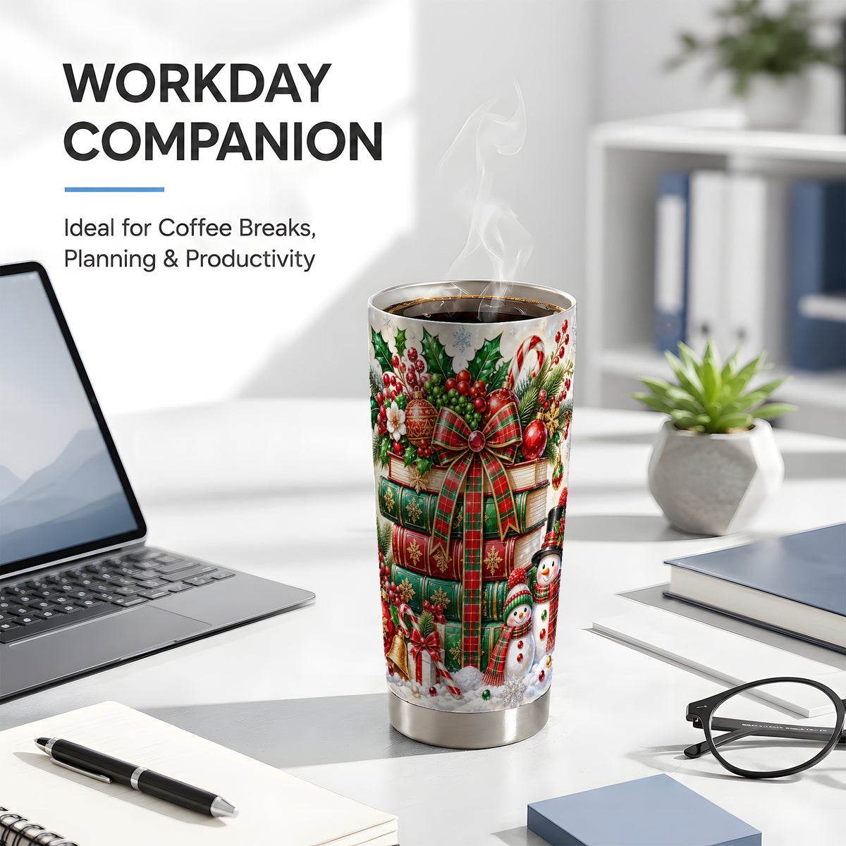 #pl[20oz|Steel] Book Stack 20oz Tumbler, Snowman Tumbler, Stainless Steel Travel Cup