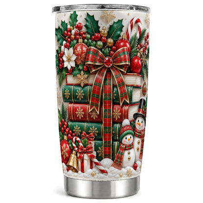 Festive Books 20oz Tumbler, Snowman Tumbler, Stainless Steel Travel Cup