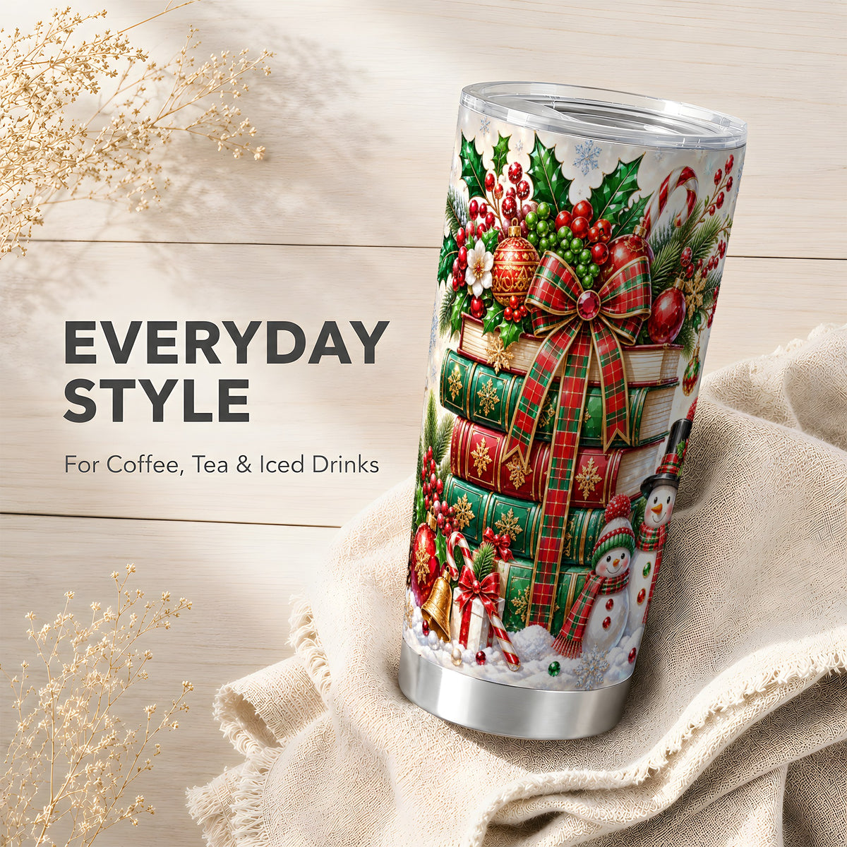 #pl[20oz|Steel] Book Stack 20oz Tumbler, Snowman Tumbler, Stainless Steel Travel Cup