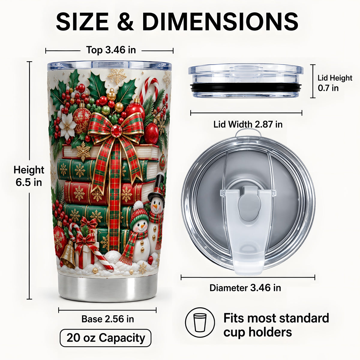 #pl[20oz|Steel] Festive Books 20oz Tumbler, Snowman Tumbler, Stainless Steel Travel Cup