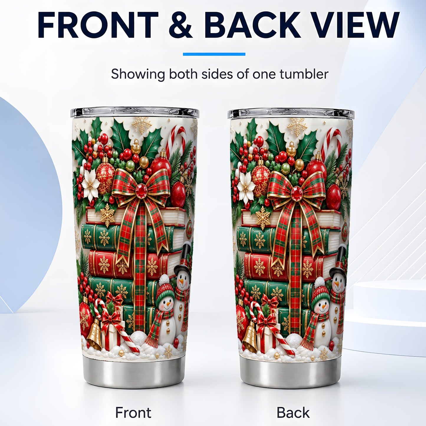 #pl[20oz|Steel] Festive Books 20oz Tumbler, Snowman Tumbler, Stainless Steel Travel Cup