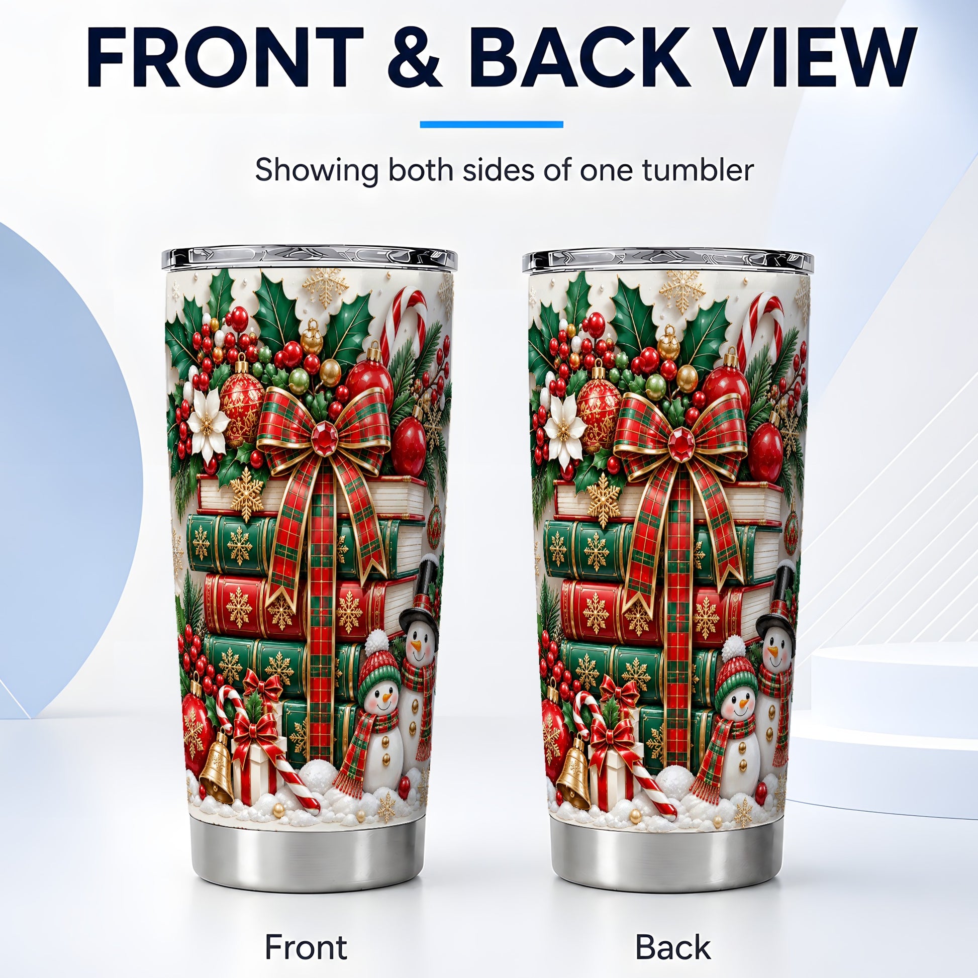 #pl[20oz|Steel] Festive Books 20oz Tumbler, Snowman Tumbler, Stainless Steel Travel Cup