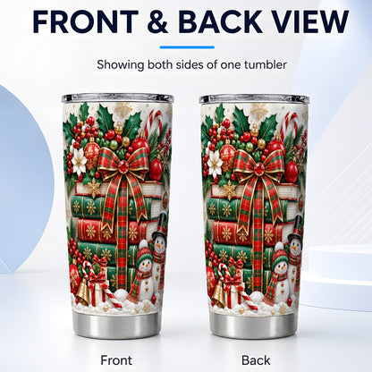 #pl[20oz|Steel] Festive Books 20oz Tumbler, Snowman Tumbler, Stainless Steel Travel Cup