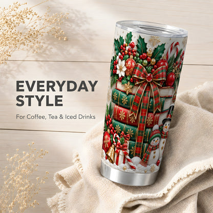 #pl[20oz|Steel] Festive Books 20oz Tumbler, Snowman Tumbler, Stainless Steel Travel Cup
