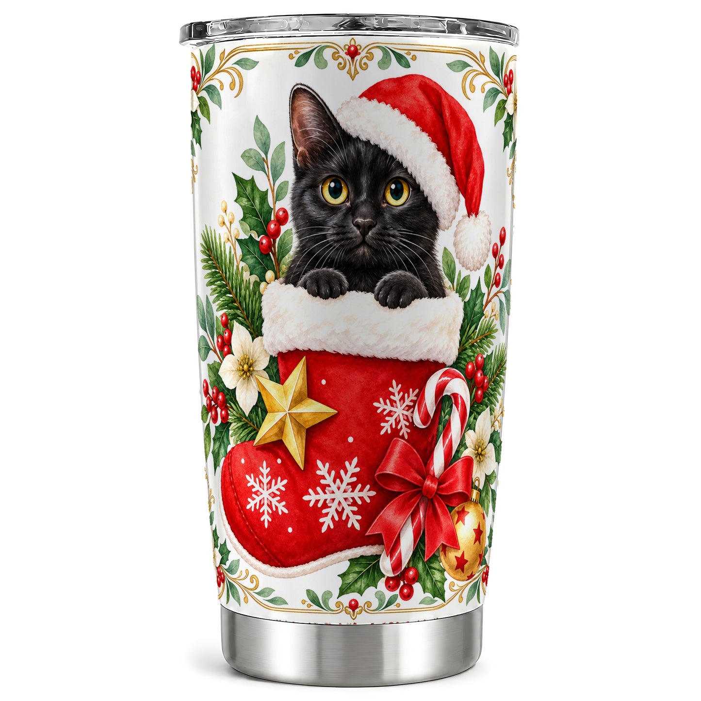 Black Cat 20oz Tumbler, Christmas Tumbler, Stainless Steel Travel Cup
