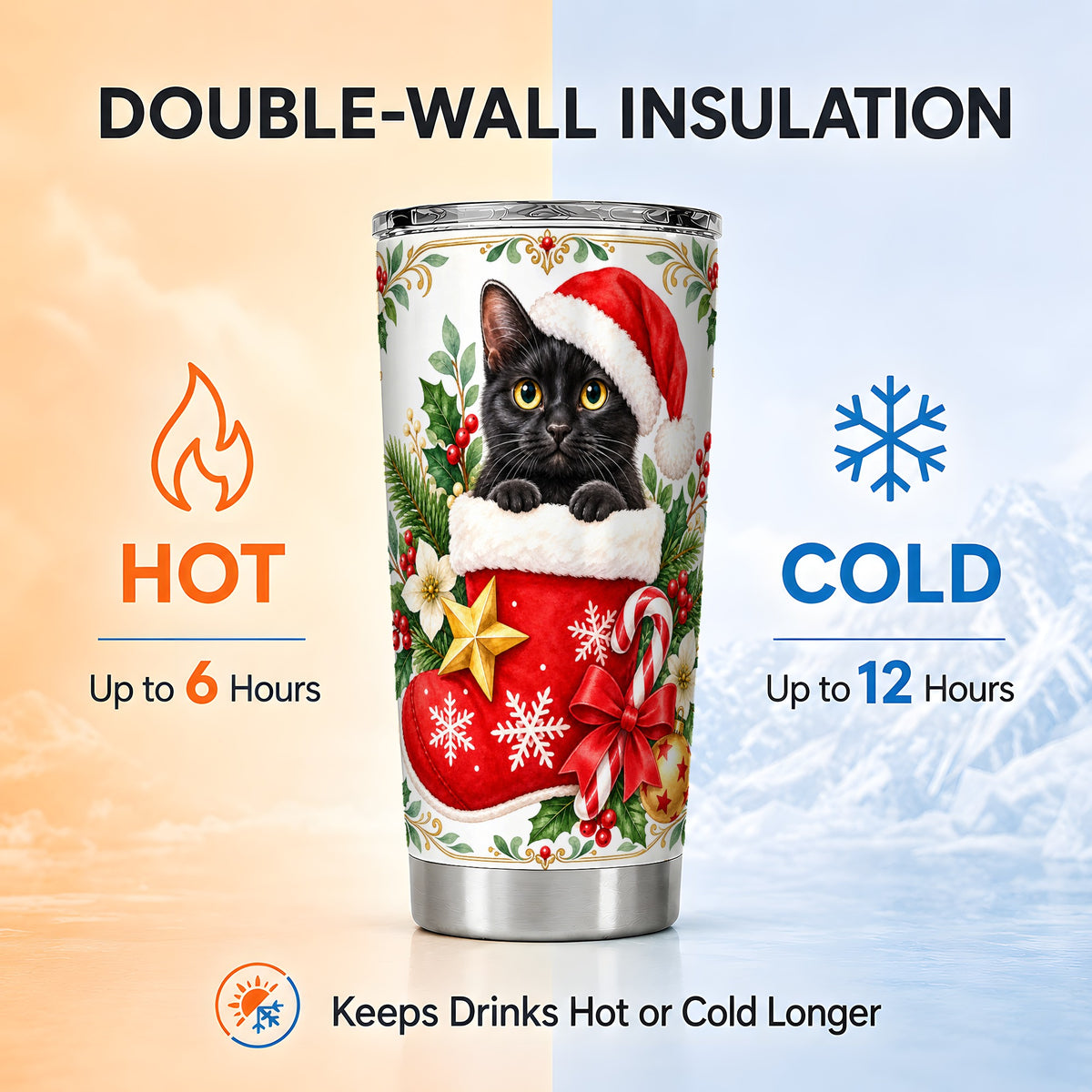 #pl[20oz|Steel] Black Cat 20oz Tumbler, Christmas Tumbler, Stainless Steel Travel Cup