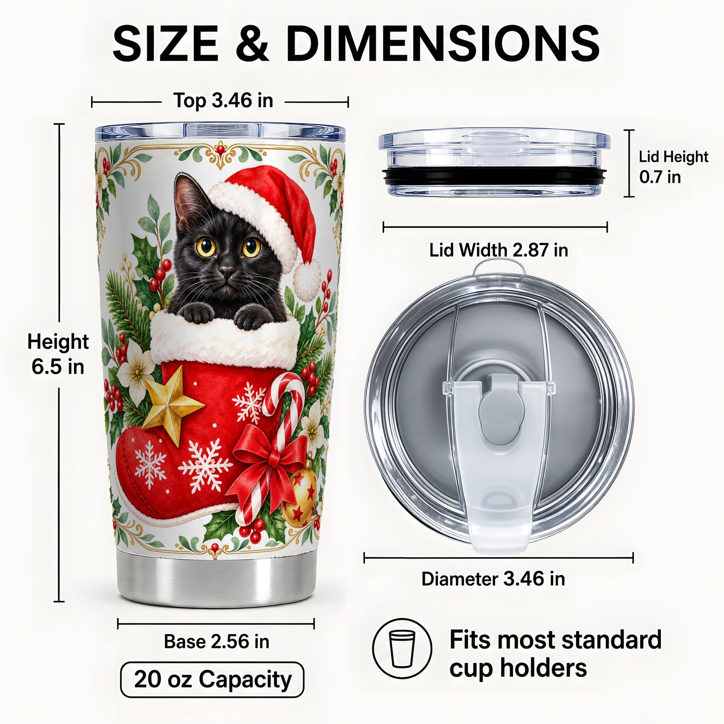 #pl[20oz|Steel] Black Cat 20oz Tumbler, Christmas Tumbler, Stainless Steel Travel Cup