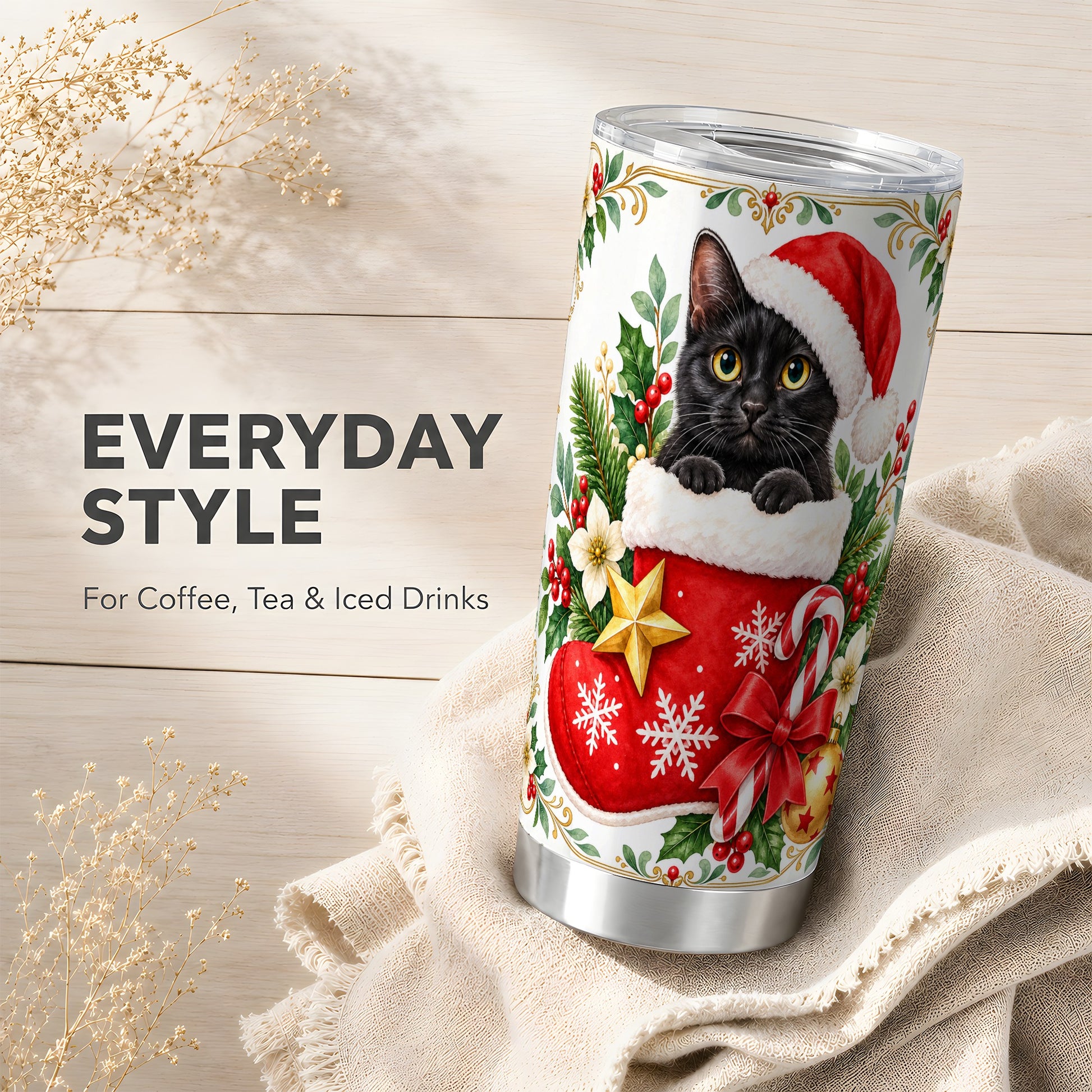 #pl[20oz|Steel] Black Cat 20oz Tumbler, Christmas Tumbler, Stainless Steel Travel Cup