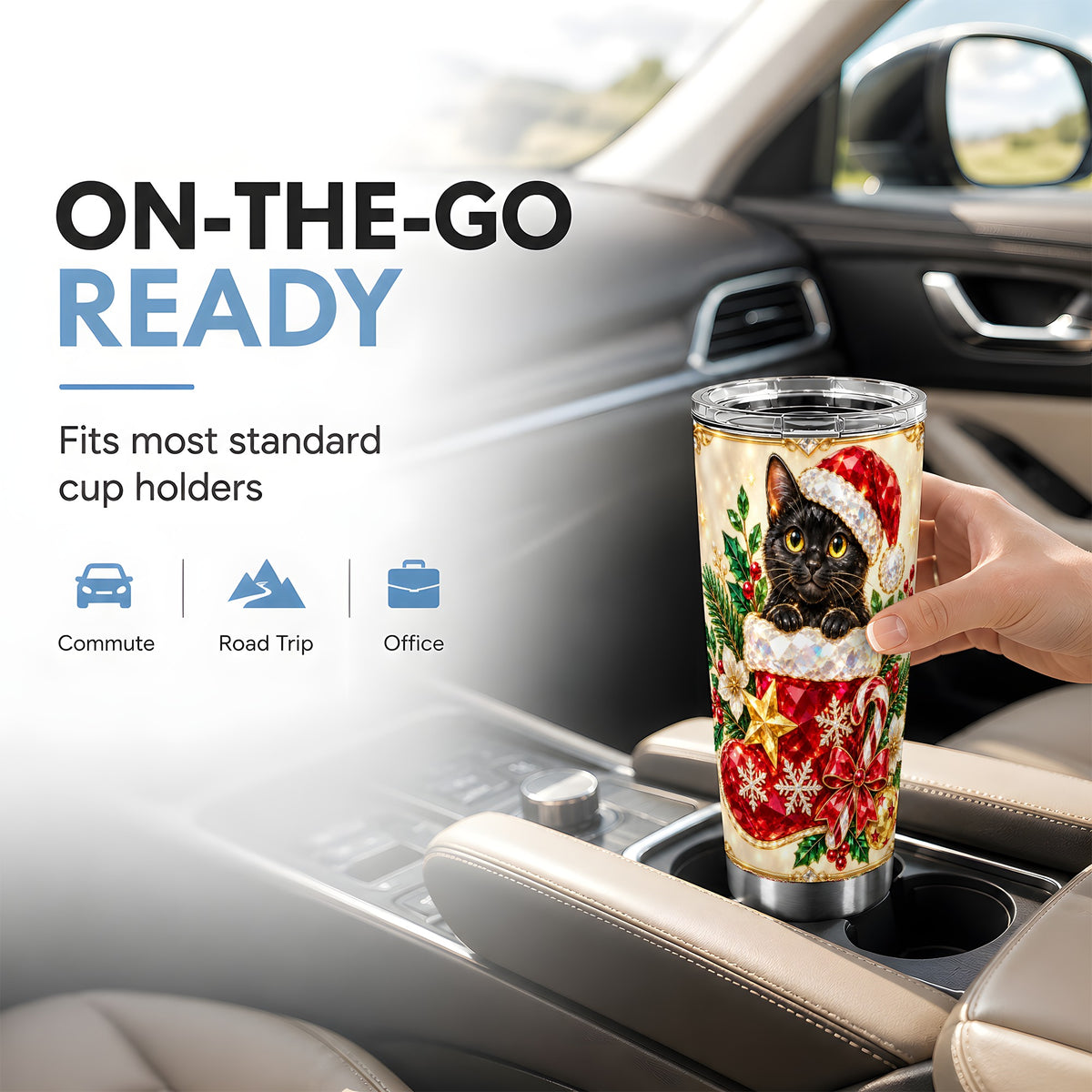 #pl[20oz|Steel] Jeweled Cat 20oz Tumbler, Christmas Tumbler, Stainless Steel Travel Cup